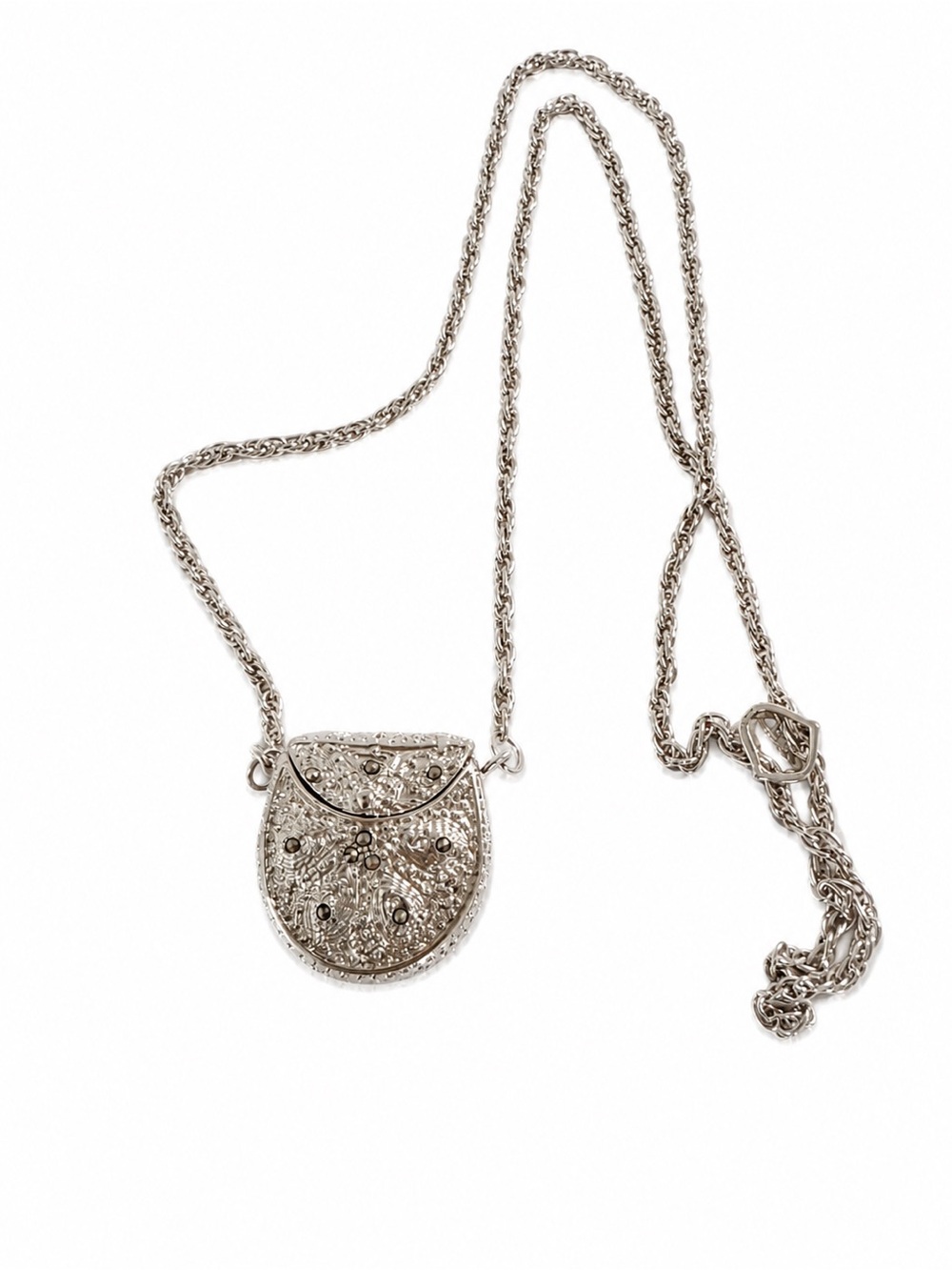EKQ Hidden Watch Purse Pendant Necklace Silver Tone Working Quartz - Picture 5 of 9